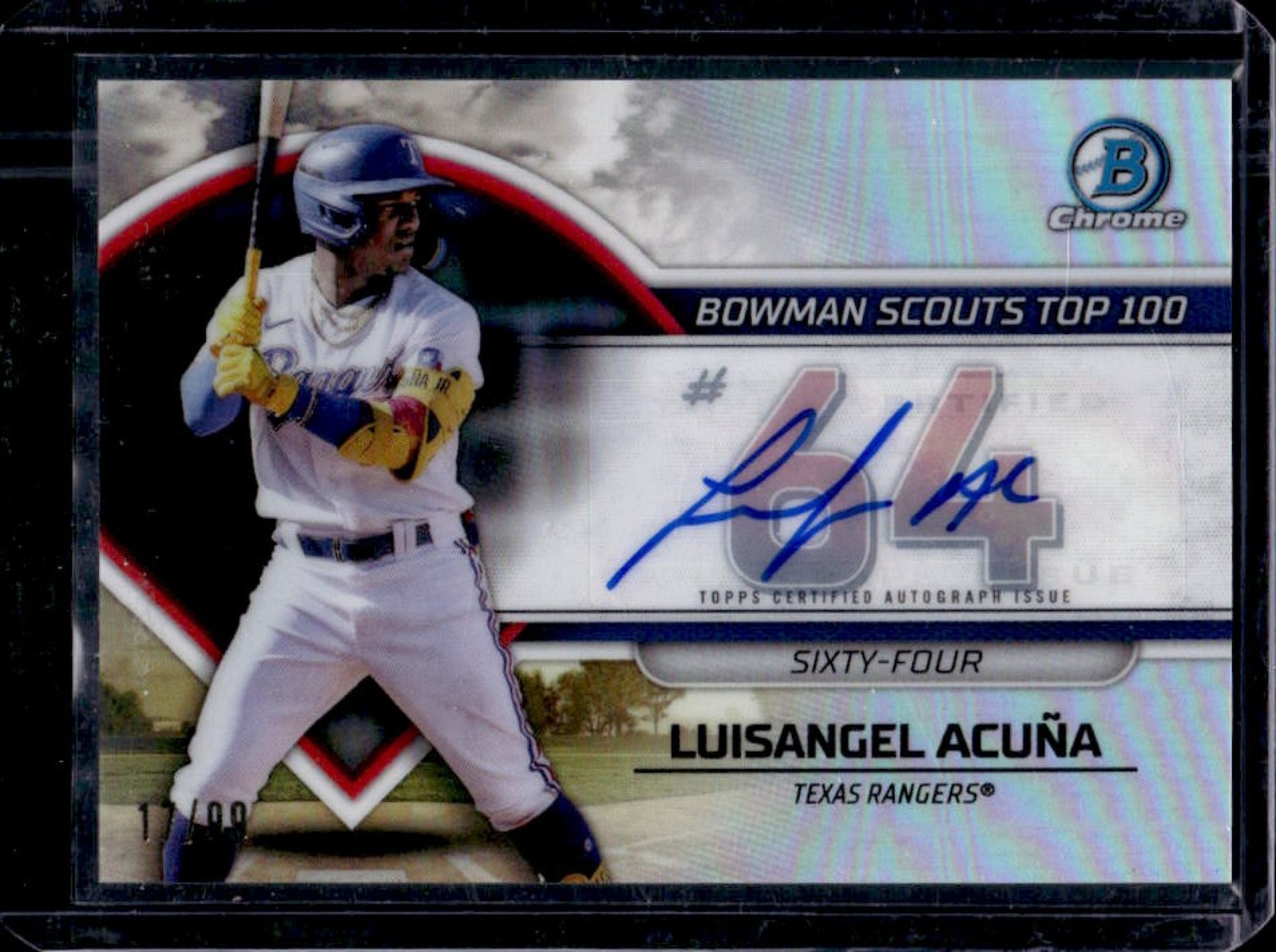 2023 Bowman Luisangel Acuna Scouts Top 100 Auto #17/99 Rangers