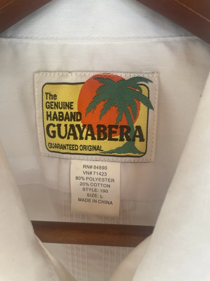 ПОДЛИННЫЙ HABAND Мужская Guayabera молнии коротким рукавом рубашка белый Sz L кубинский - Изображение 4 из 4