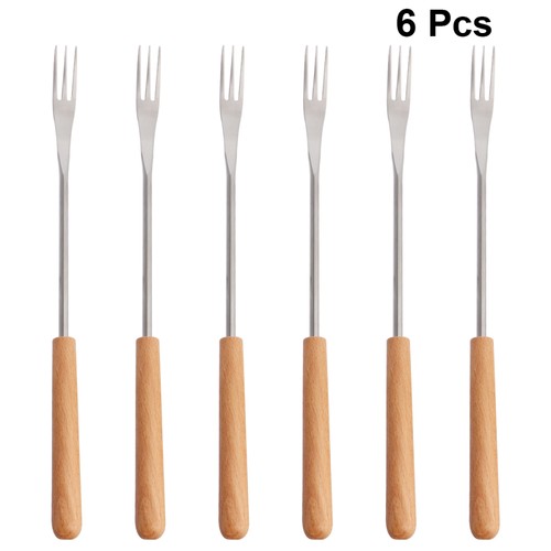 6 Pcs Chocolate Fondue Fork Hot Pot Forks Set Wood Handle Barbecue - Picture 8 of 11