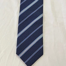 Canali Silk Tie Mens Blue White Stripe Micro Dot Luxury Italian Shiny Premium
