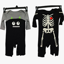 Lot of 2 Old Navy Halloween Rompers Skeleton Monster Baby Boy Girl 6-12 Months
