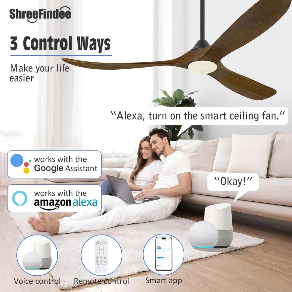 70 Inch Smart Ceiling Fan with Light Large Farmhouse Ceiling Fans with Lights... - Image 2 of 4