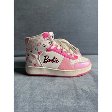 Barbie Girls High Top Lace Up Fashion Sneakers SZ 2 White Pink Logo Casual