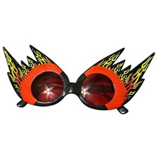 Flame Sunglasses Red Lens Black Fire Winged Novelty Festival Eyewear
