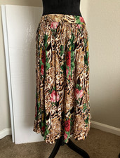 Women  s Multicolor Leopard Floral Print Chiffon Pleated A-Line Long Skirt L