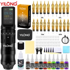 Wireless Tattoo Kit Complete Rotary Pen Machine 1200mAh Power Supply Needles Ink