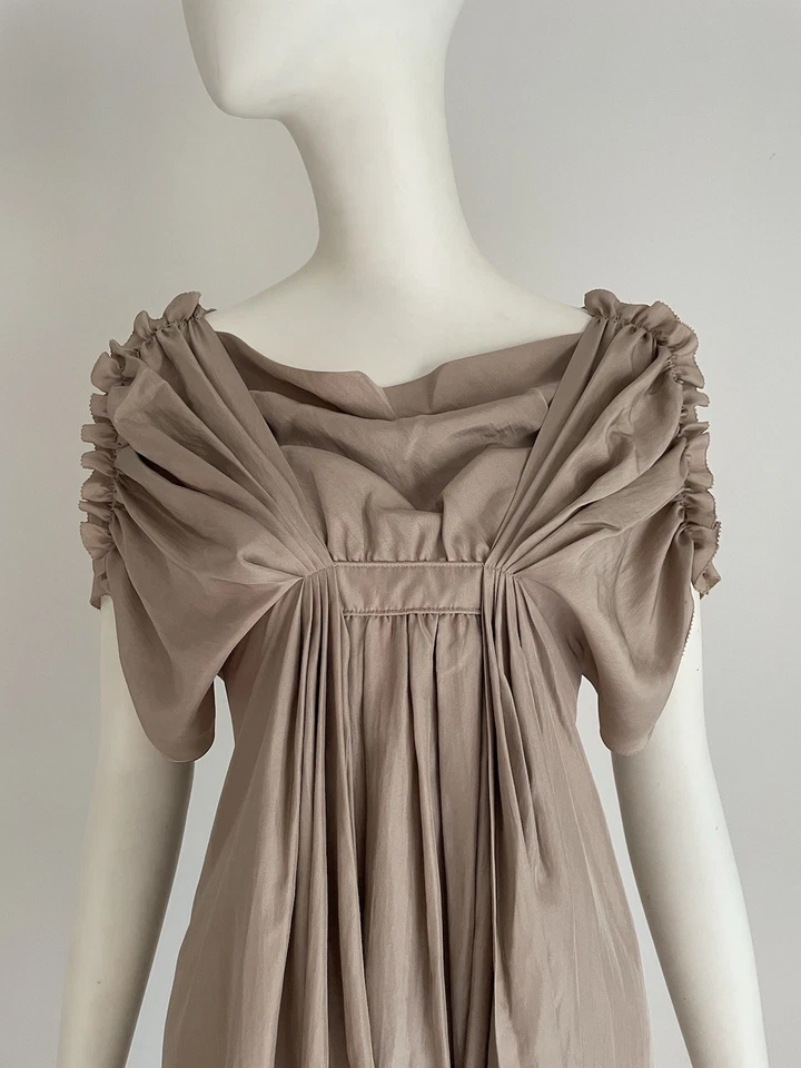 Nina Ricci S/S 2011 Size S Beige Silk Reversible Ruffle Gathered Dress Romantic - Image 3 of 4