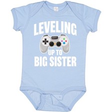 Inktastic Leveling Up To Big Sister Baby Bodysuit Family Sis Announcement Gamer
