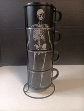 Prima Design Skeleton Halloween Set of Four Stacking Coffee Mugs Spooky Season