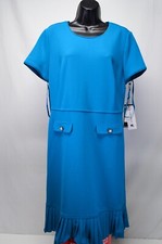 NWT Karl Lagerfeld Pearl Pocket Pleated Ruffle Bottom Teal Blue Dress Size 12