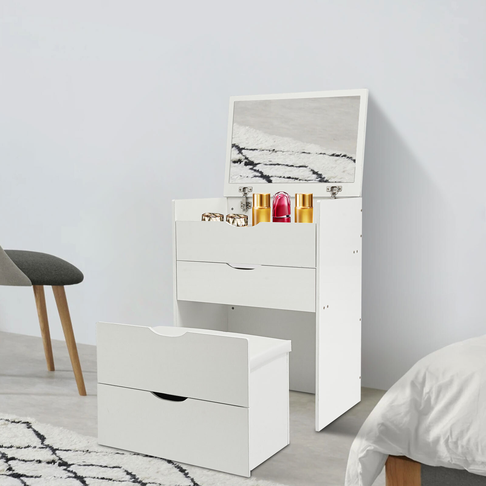 Makeup Vanity Table Dressing Table Three Drawers Vanity Desk White Makeup Table