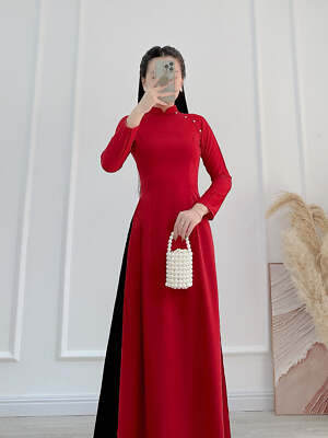 Ao dai Red truyền thống| Pre-made Vietnamese Dress for Lunar