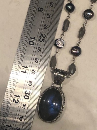 Sterling silver 925 labradorite and river pearl pendant necklace 42 grams - Picture 4 of 12