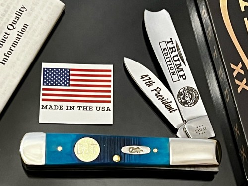 CASE XX PRES.TRUMP 1 ARM RAZOR #007 BLUE SAWCUT BONE 24K DJT INITIALShield Knife