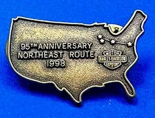 95th Anniversary Northeast Route 1998 USA Map Collectors Harley Davidson Pin 