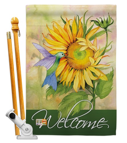 Sunflower With Hummingbird Floral Spring Bird Flower Fun Garden House Yard Flag - Picture 6 of 13