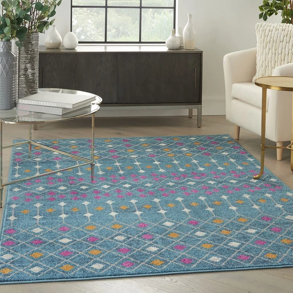 5' X 7' Blue And Orange Geometric Dhurrie Area Rug - Image 4 of 4