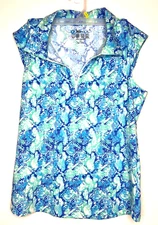 Ibkul Sleeveless 1/4 Zip Polo Shirt Women’s M Cora Jade/ Blue Icefil Technology