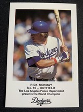 Rare 1982 LAPD Baseball Card #16 Rick Monday Los Angeles Dodgers NmMt Free Ship!