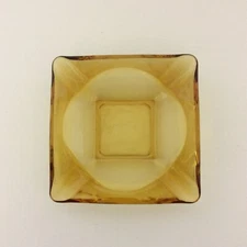 Vintage Amber Glass Ashtray 6" Square Heavy Mid Century Modern