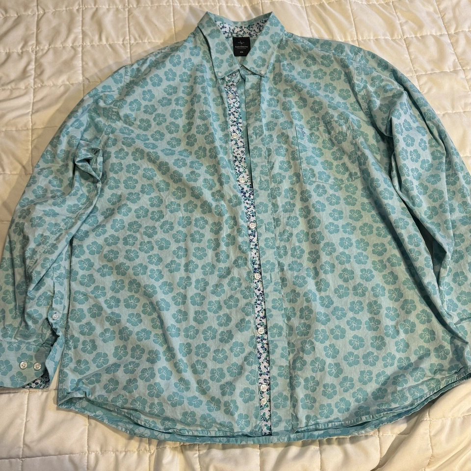 Camisa Tailorbyrd Para Hombre XXL Azul Verde Hawaiana Floral Manga Larga Algodón Foto 3 de 4