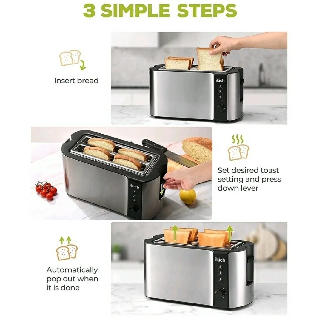 iKich Toaster 4 Slice 2 Long Slot Stainless Steel Warming Rack 6 Settings NOB for sale online eBay