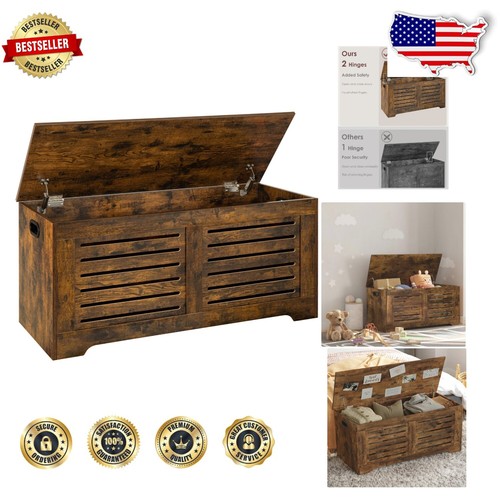 Rustic Brown Flip-Top Storage Chest with Handles for Living Room & Bedroom