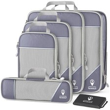 Compression Packing Cubes for Travel w/Shoe Bag 6 Piece Set Grey
