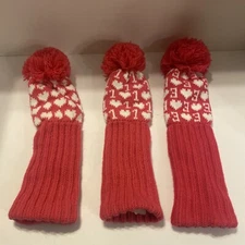 3pcs Pink Golf Pom Pom Head Covers- Knit - Made In Haiti , Golfing