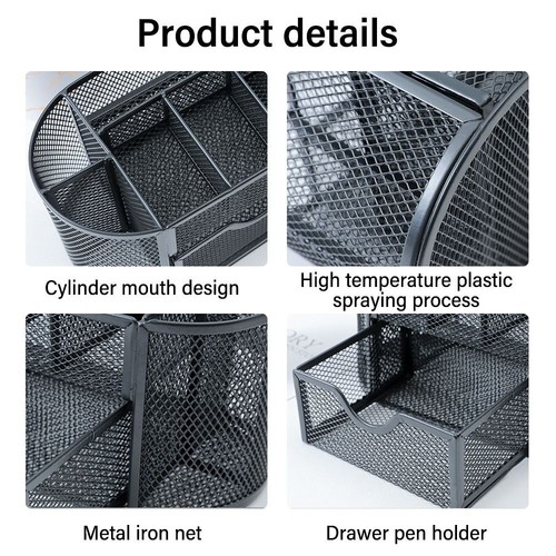 Box With Drawer Pen Holder Desk Organizer Metal Mesh Stationery Container - Picture 7 of 17