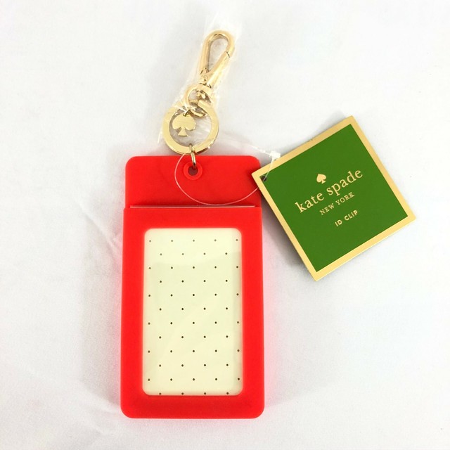 Kate Spade Womens ID Clip Holder Why Hello There Silicone Pink Red eBay
