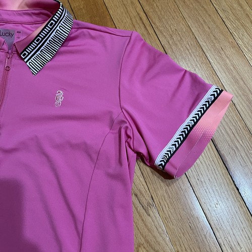 Lucky in Love Womens Golf Tennis Pickleball Polo Shirt Size L 12 Barbiecore Pink - Picture 13 of 15