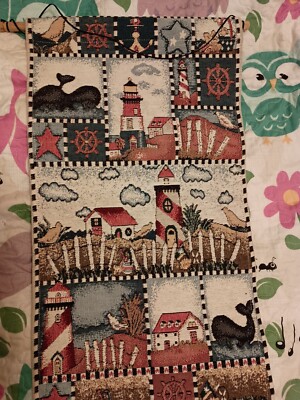 Superior Elegance Jacquard Wall Hangings Nautical Theme Lighthouses Whale 13x41''