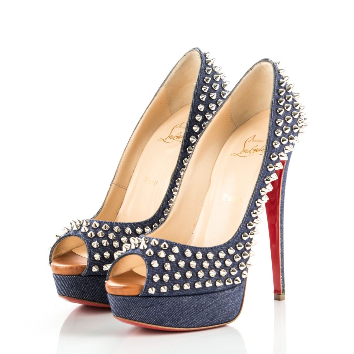 Christian Louboutin NIB Lady Peep 150 Denim Spikes Platform Christian Louboutin NIB Lady Peep 150 Denim Spikes Platform