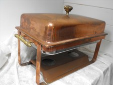 sehr großer XXL Rechaud Speisenwärmer 2-flg. Kupfer Edelstahl Vintage 60cm