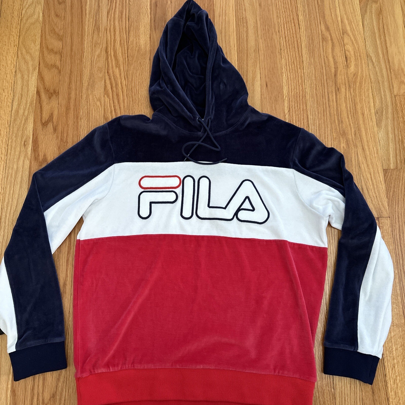 Felpa con cappuccio FILA Uomo Pull Over VELLUTO Colorblock Giacca Tawn Navy
