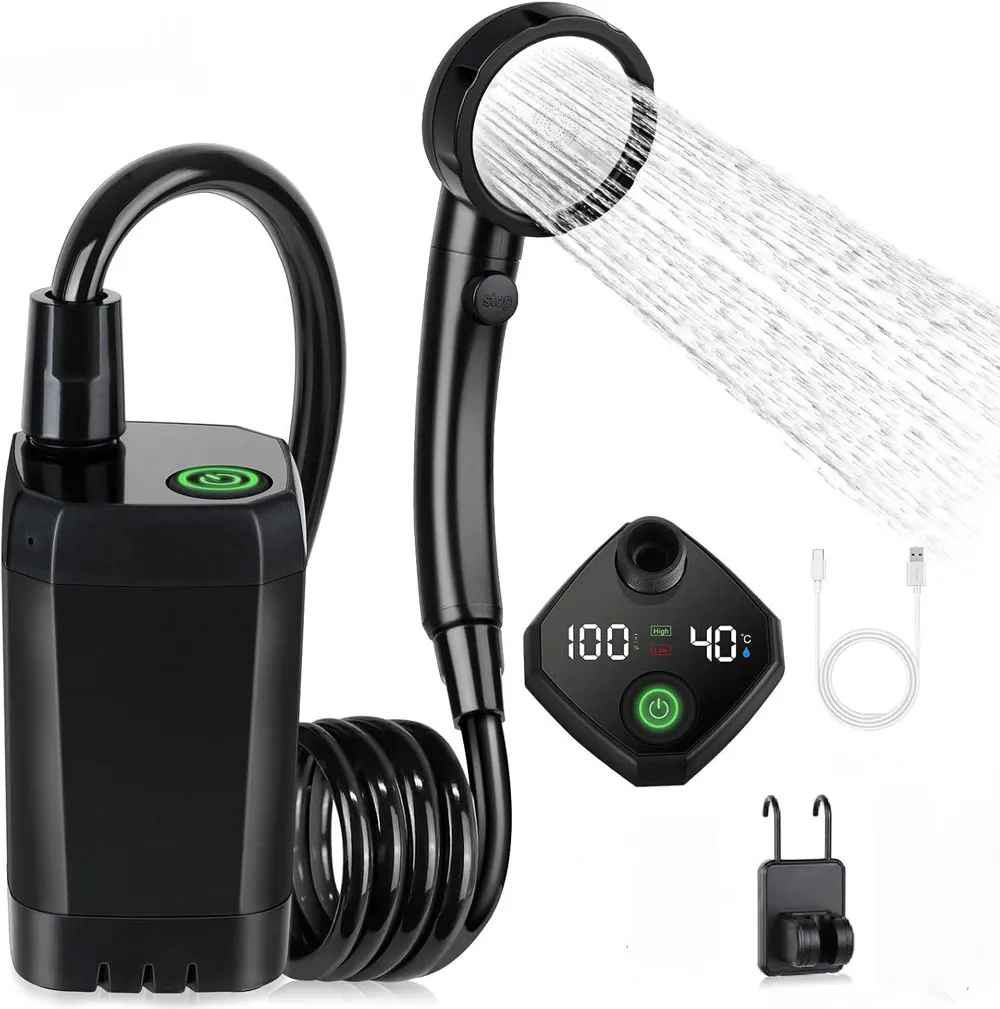 Douche électrique camping portable 6000mAh avec affichage numérique pour voyage autonome