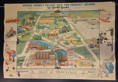 School Poster Map of Greenville and USA Vintage