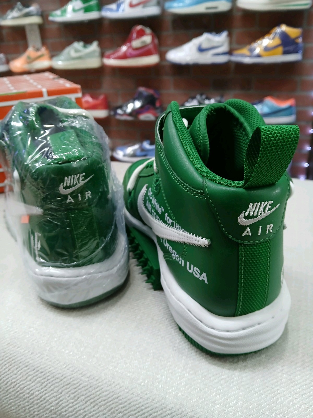 OFF WHITE X NIKE Taglia 8 Uomo Nike Off White x Air Force 1 SP Pelle Mid Verde Pino Virgil Abloh