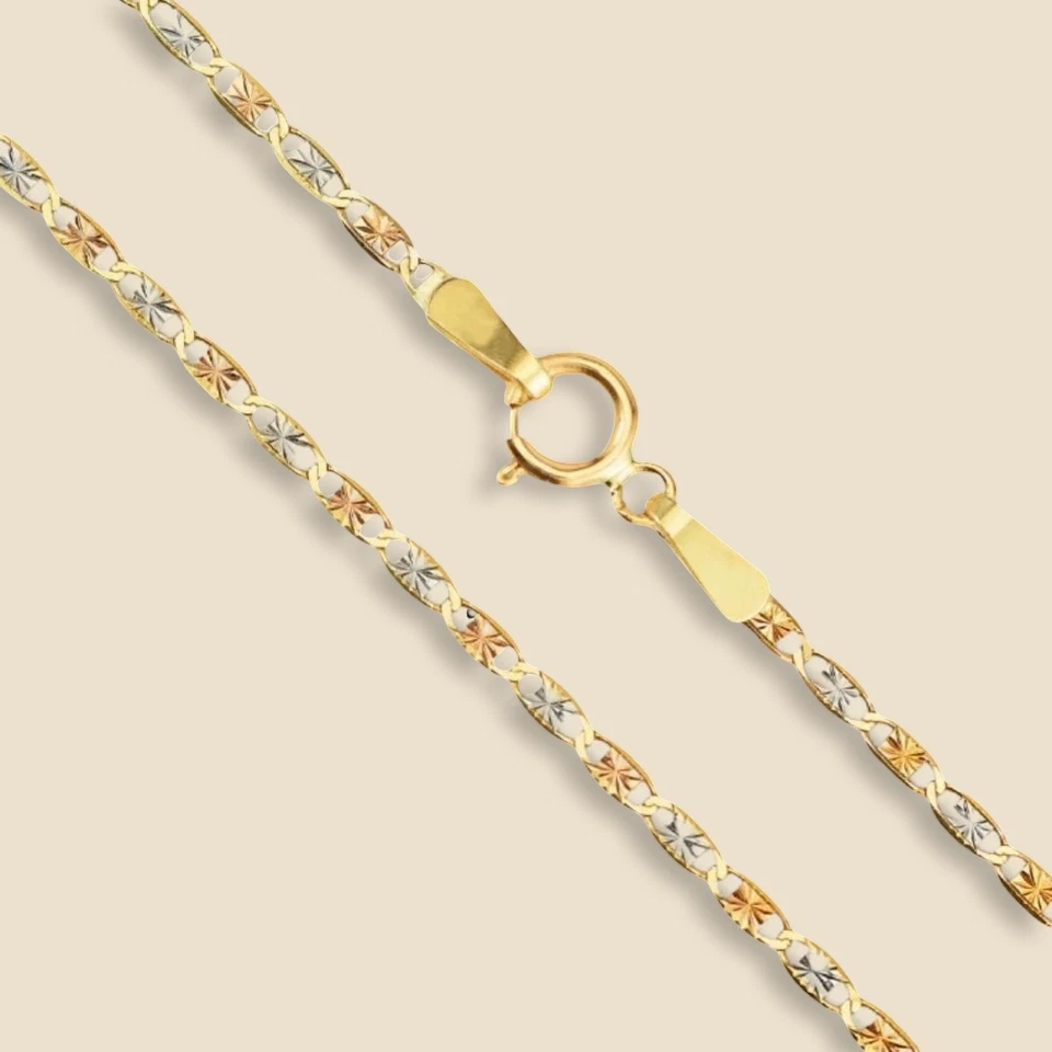 Collar de cadena Valentino de oro tricolor 14K 1,5 mm | Oro sólido real | 16-24 pulgadas Foto 3 de 4