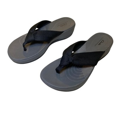 Clarks Cloudsteppers Cushionsoft Wedge Thong Sandals Women's Size 9 Black