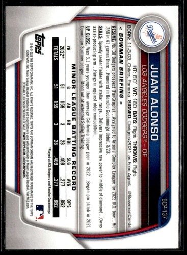 2023 Bowman Juan Alonso Chrome Prospects - Picture 2 of 2