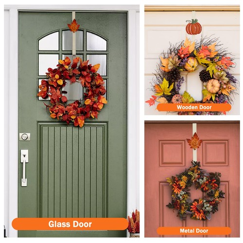 2 Pack Metal Wreath Hangers for Front Door, Pumpkin&Maple Leaves- Over The Do... - Picture 5 of 6
