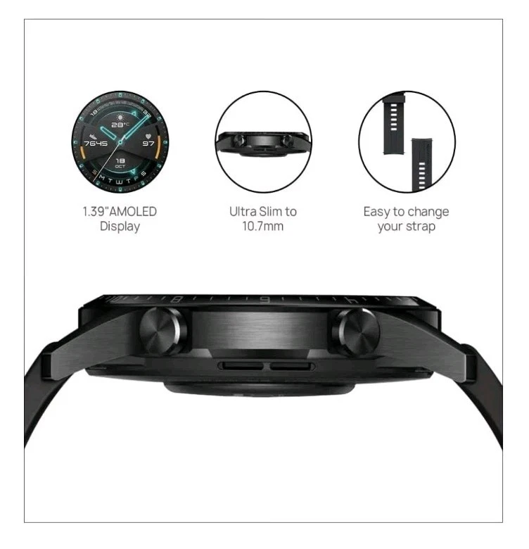 Huawei Watch GT 2 46mm Caja Acero Inoxidable Negra, Correa de... - Imagen 3 de 4