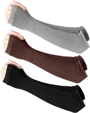 3 Pairs Long Fingerless Gloves for Women Arm Warmers Unisex Arm Sleeves Knit Thu
