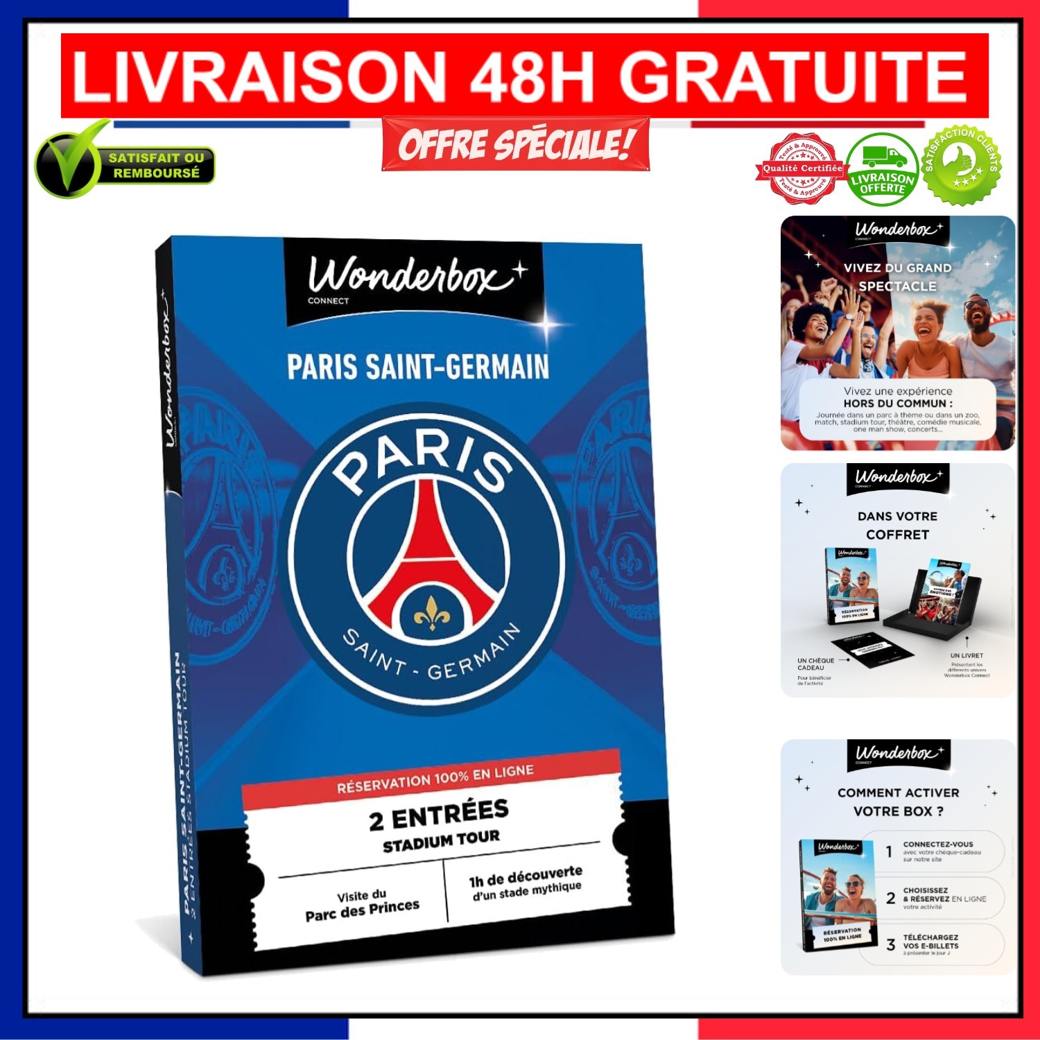 Coffret Cadeau PSG Stadium Tour – 2 Personnes – Visite Du Parc Des Princes, Musée, Vestiaires, Valable 24 Mois – Wonderbox Connect