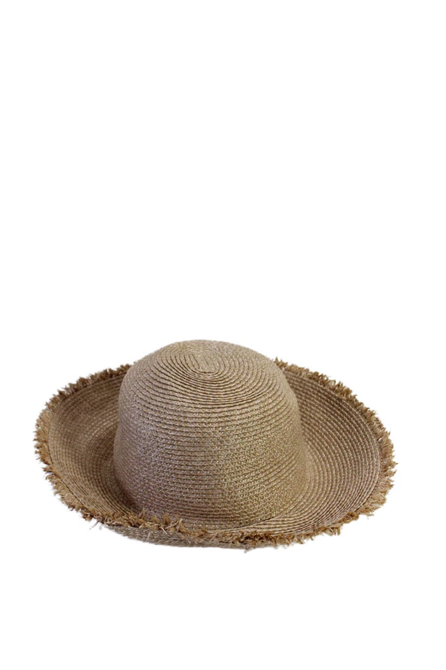 Vince Camuto Mujer Tejido Paja Flecos Borde Ala Ancha Sombrero para el Sol Beige Talla OS Foto 2 de 4
