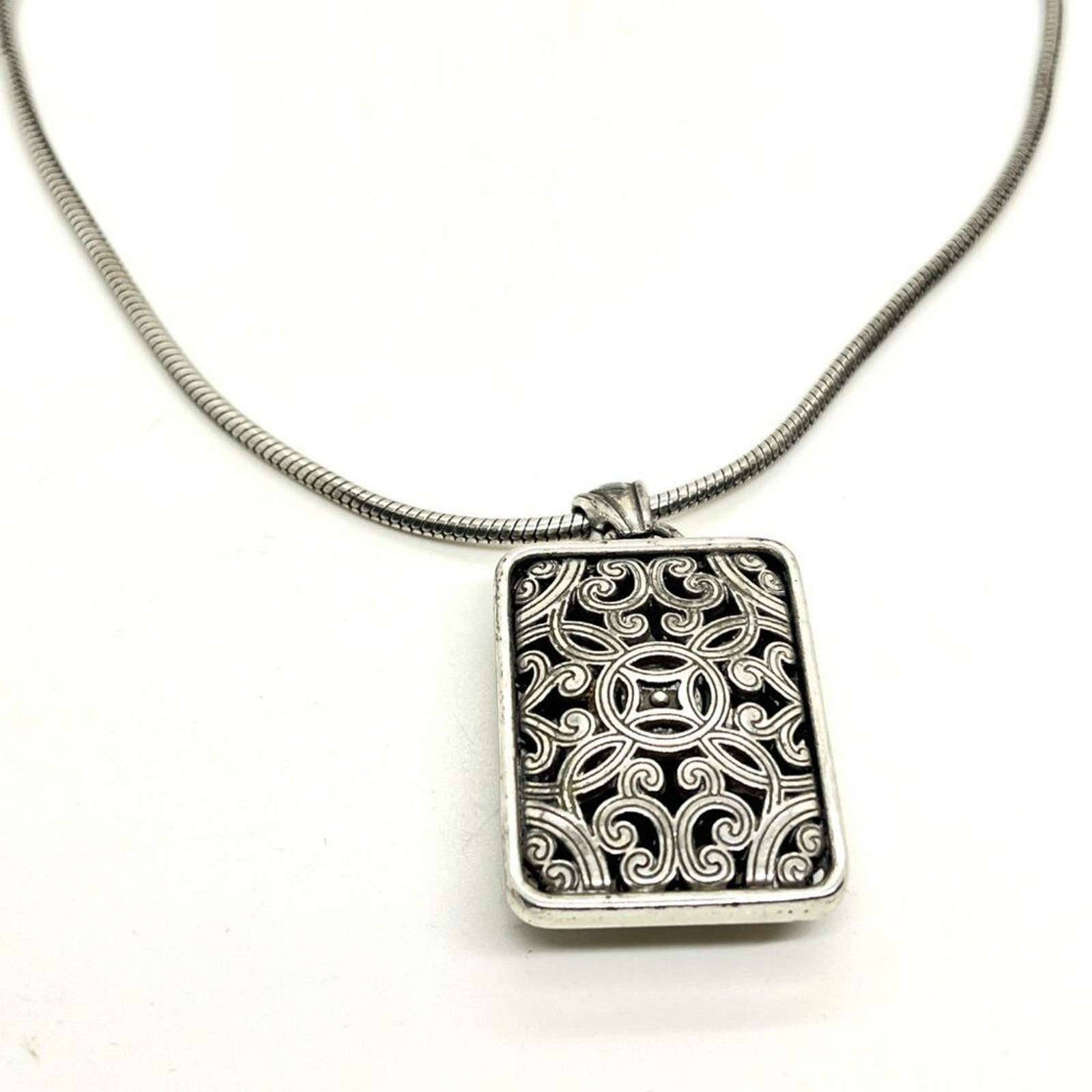Brighton Silver Scroll Rectangle Pendant Necklace… - image 13