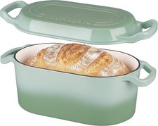 Oval Dutch Oven Pot W/ Lid Enamel Coating Cast Iron Bread Pans Homemade