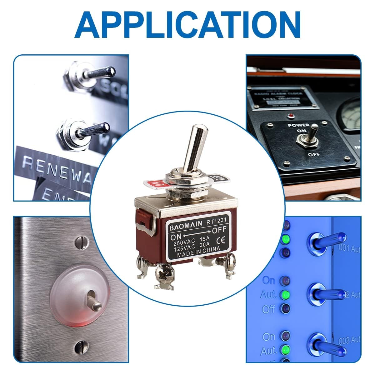 20-Pack Toggle Switch RT1221, ON-Off DPST 4-Pin 15A/250V AC 20A/125V AC,12mm ...